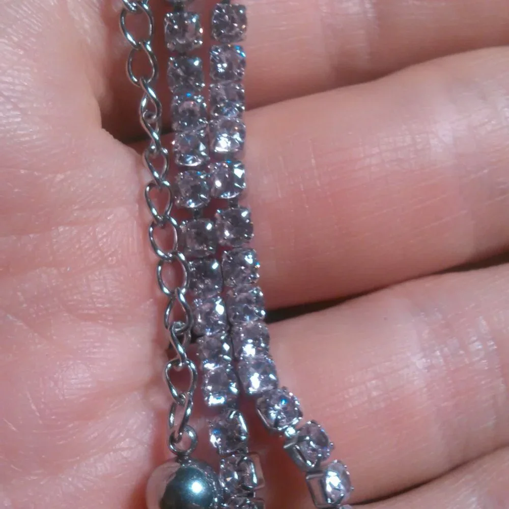 Pink Cubic Zirconia Stainless Steel Tennis Bracelet